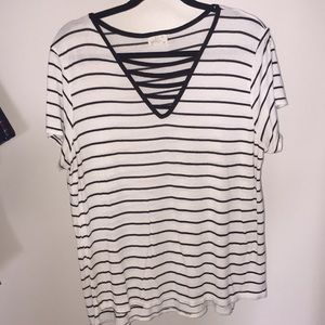 Stripped V- Neck T-Shirt